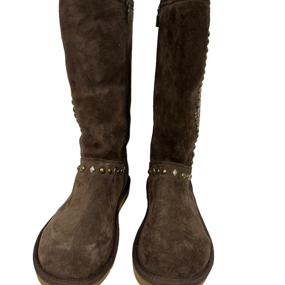 UGG 3330 AVONDALE STUDDED BROWN SHEEPSKIN SHEARLING TALL COZY WINTER BOOTS - Picture 3 of 10